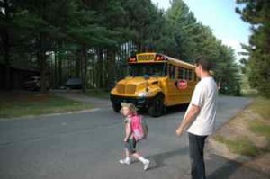 Cormac O'Callaghn sees duaghter Dierdre off to first day of school. 